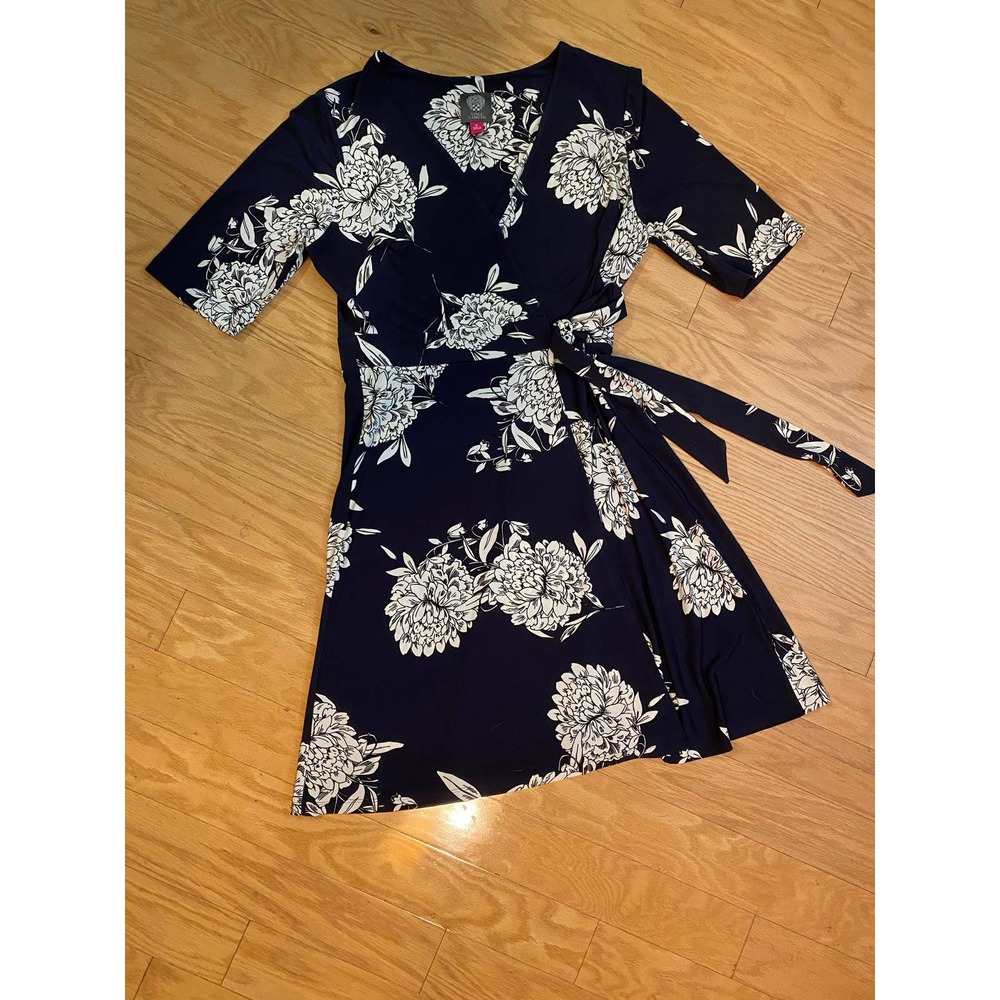 Vince Camuto Faux Wrap Dress Navy Floral 10